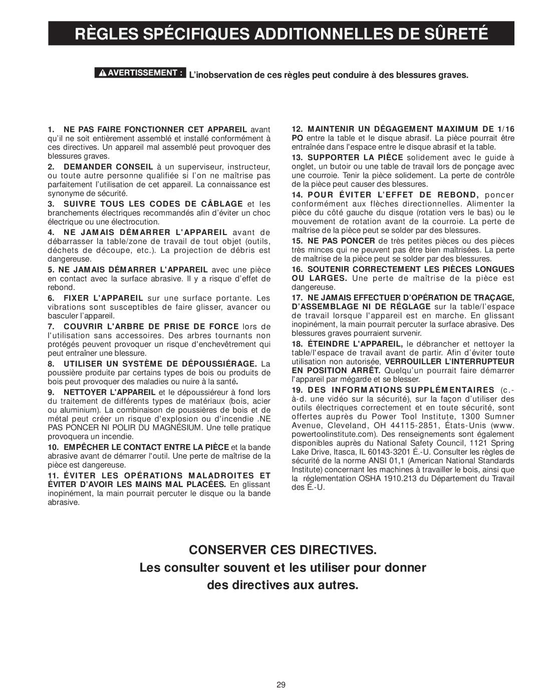 DeWalt 31-735 instruction manual Règles Spécifiques Additionnelles DE Sûreté, Conserver CES Directives 