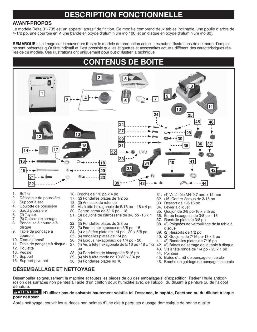 DeWalt 31-735 instruction manual Description Fonctionnelle, Contenus DE Boite, Avant-Propos, Désemballage ET Nettoyage 