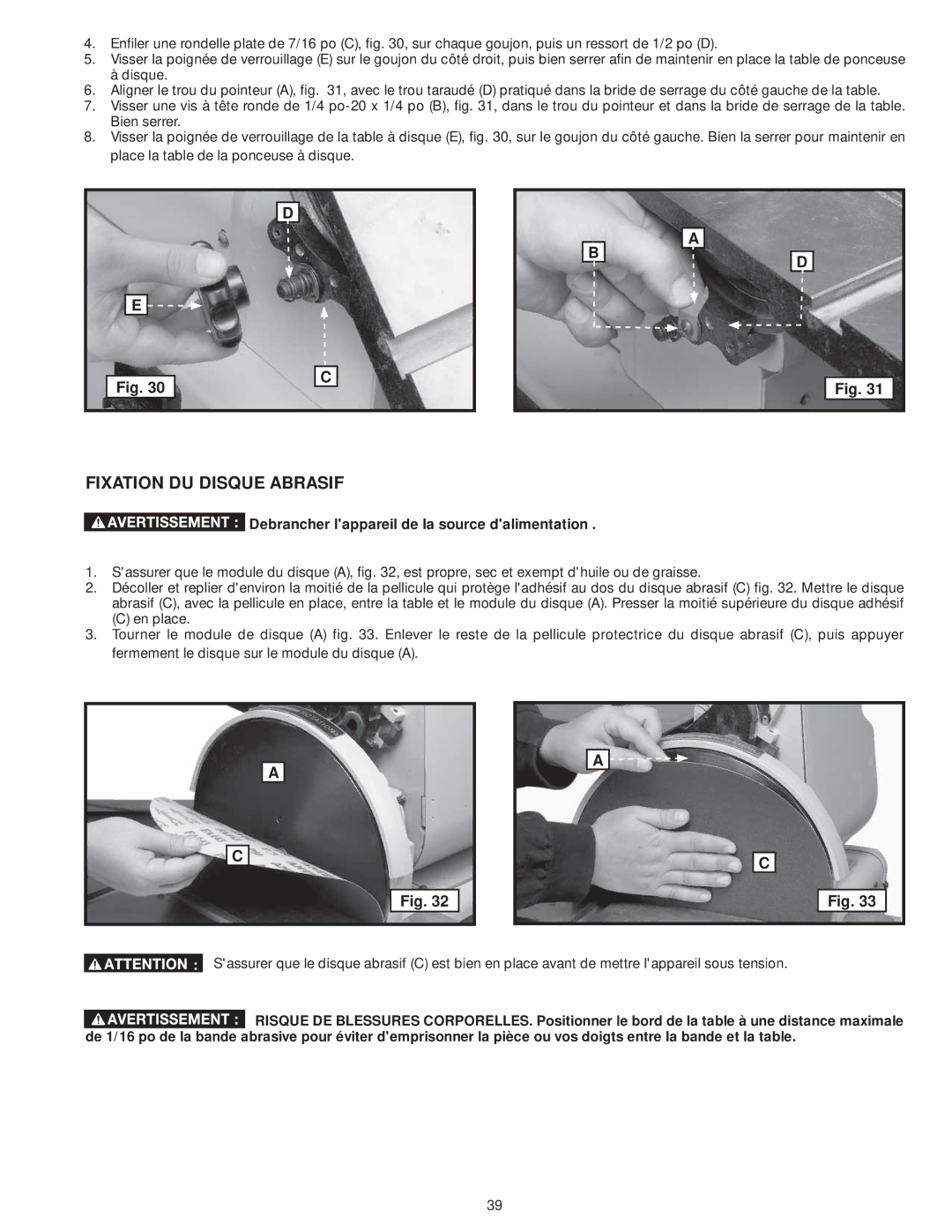 DeWalt 31-735 instruction manual Fixation DU Disque Abrasif 