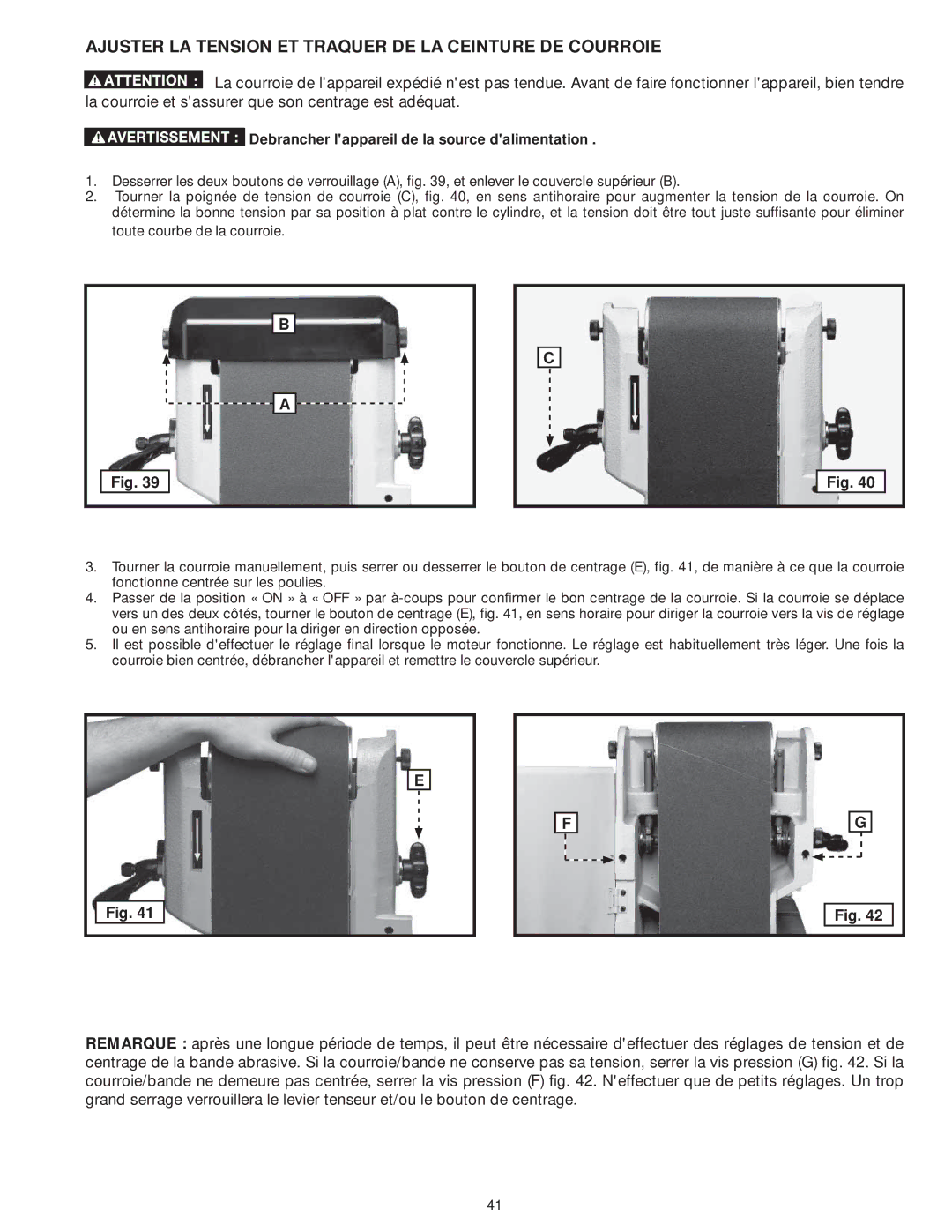 DeWalt 31-735 instruction manual Ajuster LA Tension ET Traquer DE LA Ceinture DE Courroie 