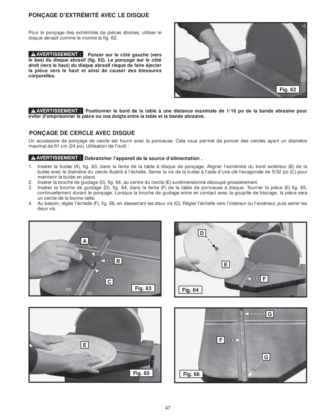 DeWalt 31-735 instruction manual Ponçage Dextrémité Avec LE Disque, Ponçage DE Cercle Avec Disque 