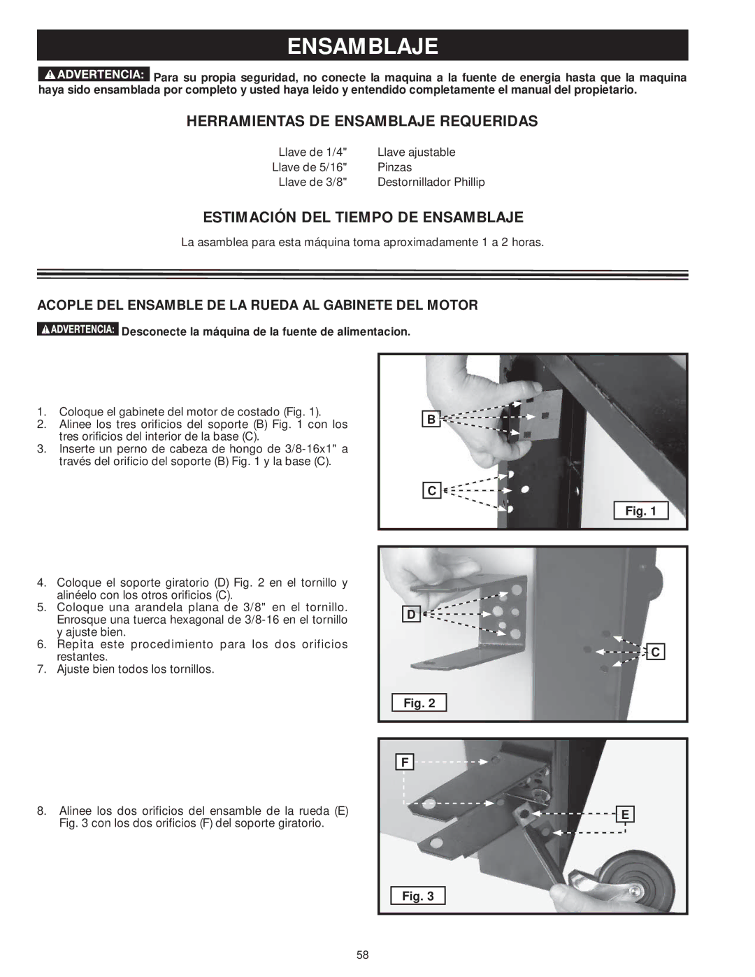 DeWalt 31-735 instruction manual Herramientas DE Ensamblaje Requeridas, Estimación DEL Tiempo DE Ensamblaje 