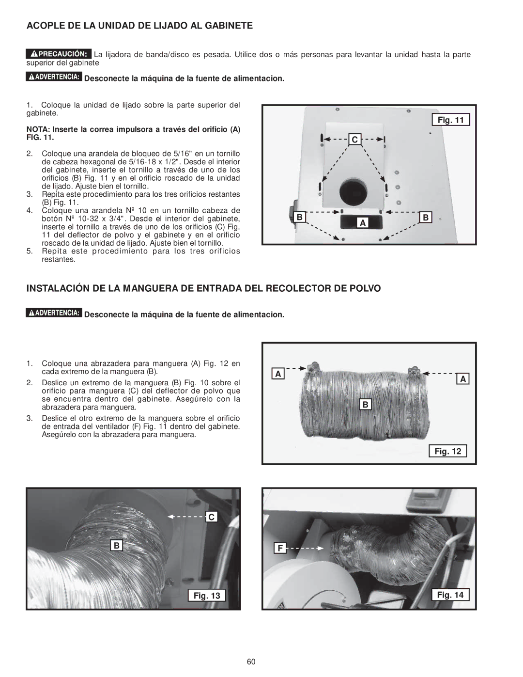 DeWalt 31-735 instruction manual Acople DE LA Unidad DE Lijado AL Gabinete 