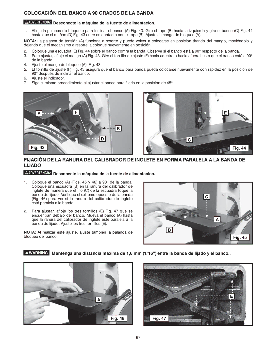 DeWalt 31-735 instruction manual Colocación DEL Banco a 90 Grados DE LA Banda 