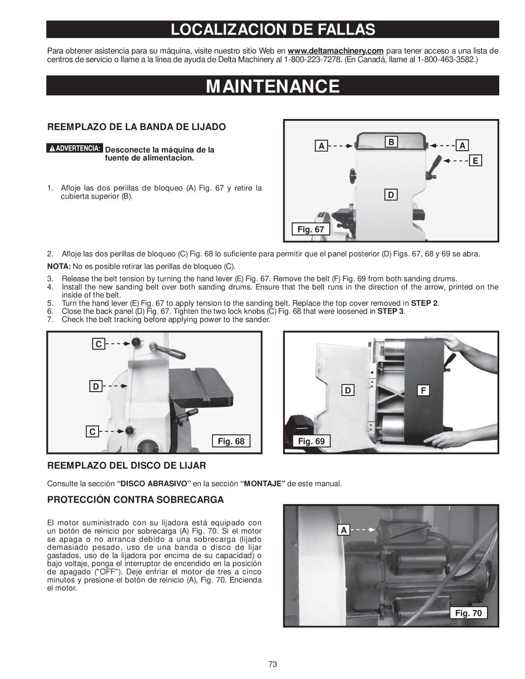 DeWalt 31-735 instruction manual Localizacion DE Fallas, Reemplazo DE LA Banda DE Lijado, Reemplazo DEL Disco DE Lijar 