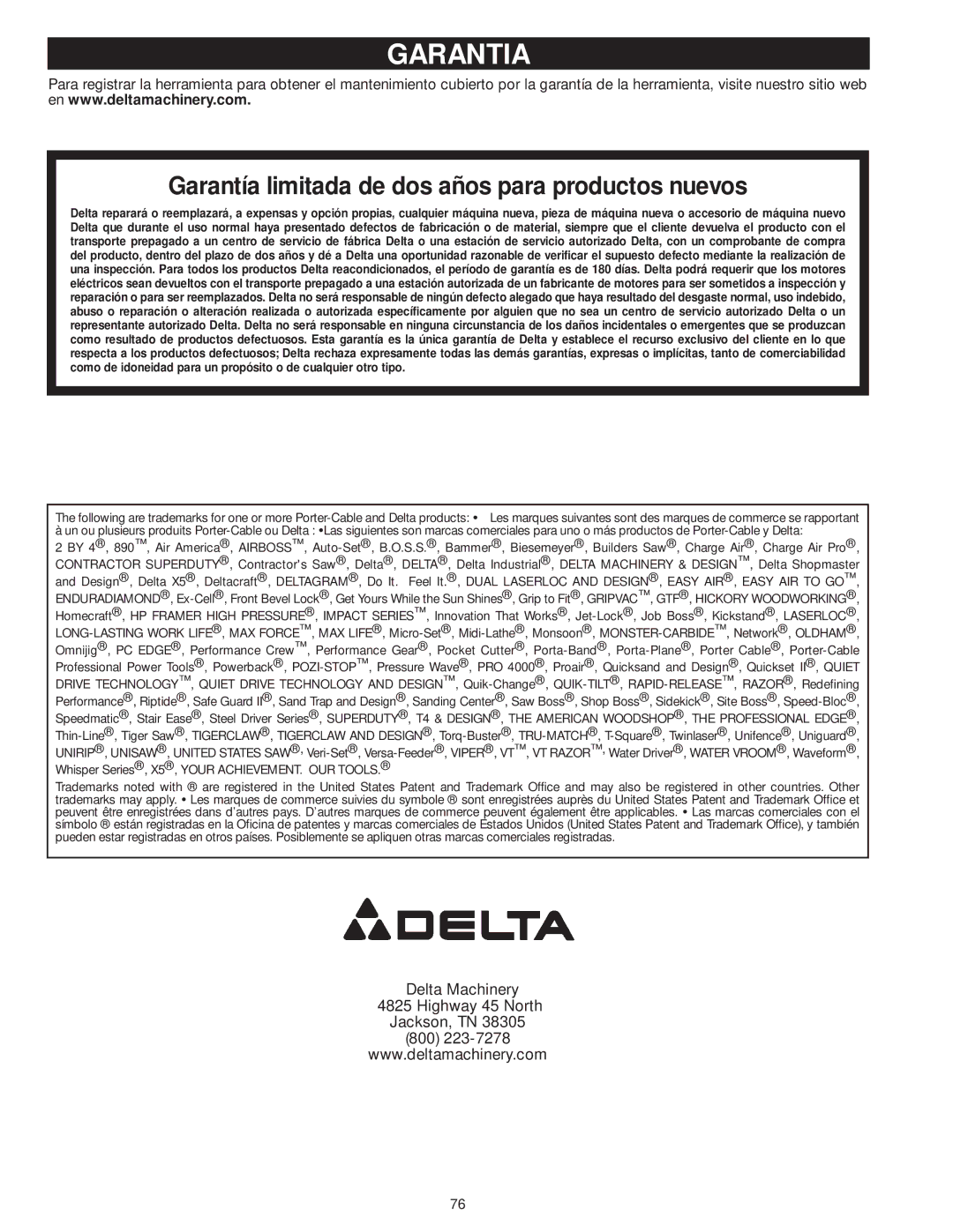 DeWalt 31-735 instruction manual Garantia, Garantía limitada de dos años para productos nuevos 