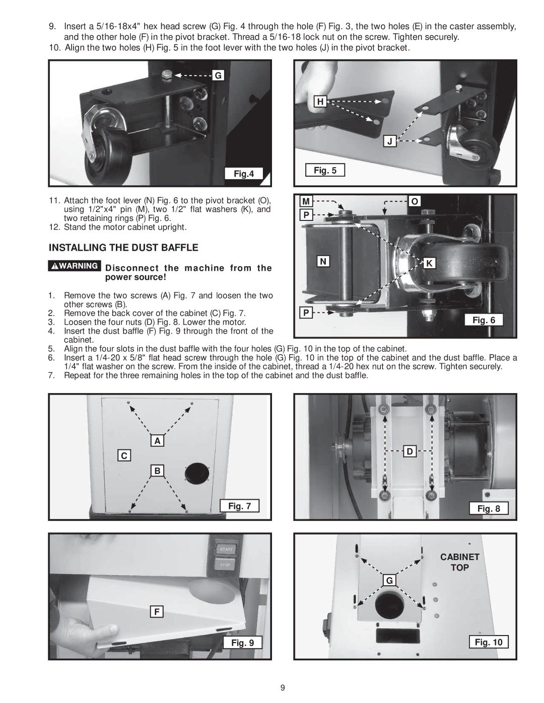 DeWalt 31-735 instruction manual Installing the Dust Baffle, Disconnect the machine from Power source 