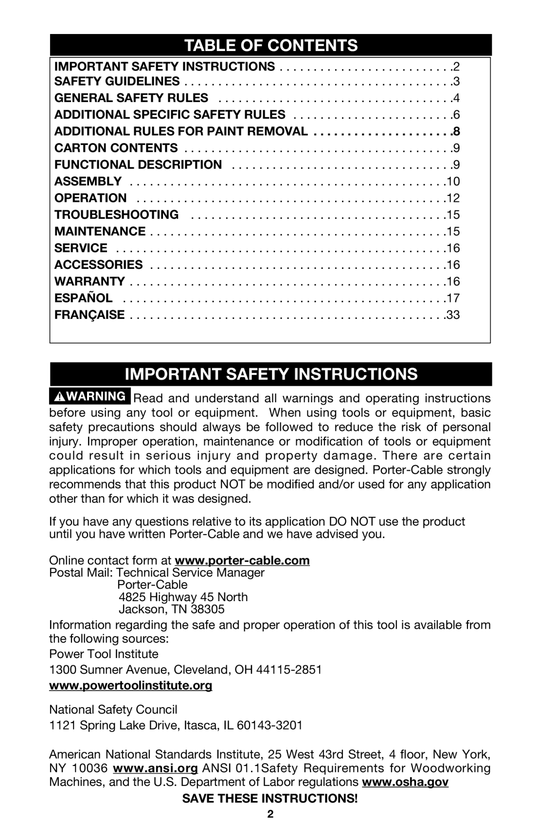 DeWalt 340 instruction manual Table of Contents, Important Safety Instructions 