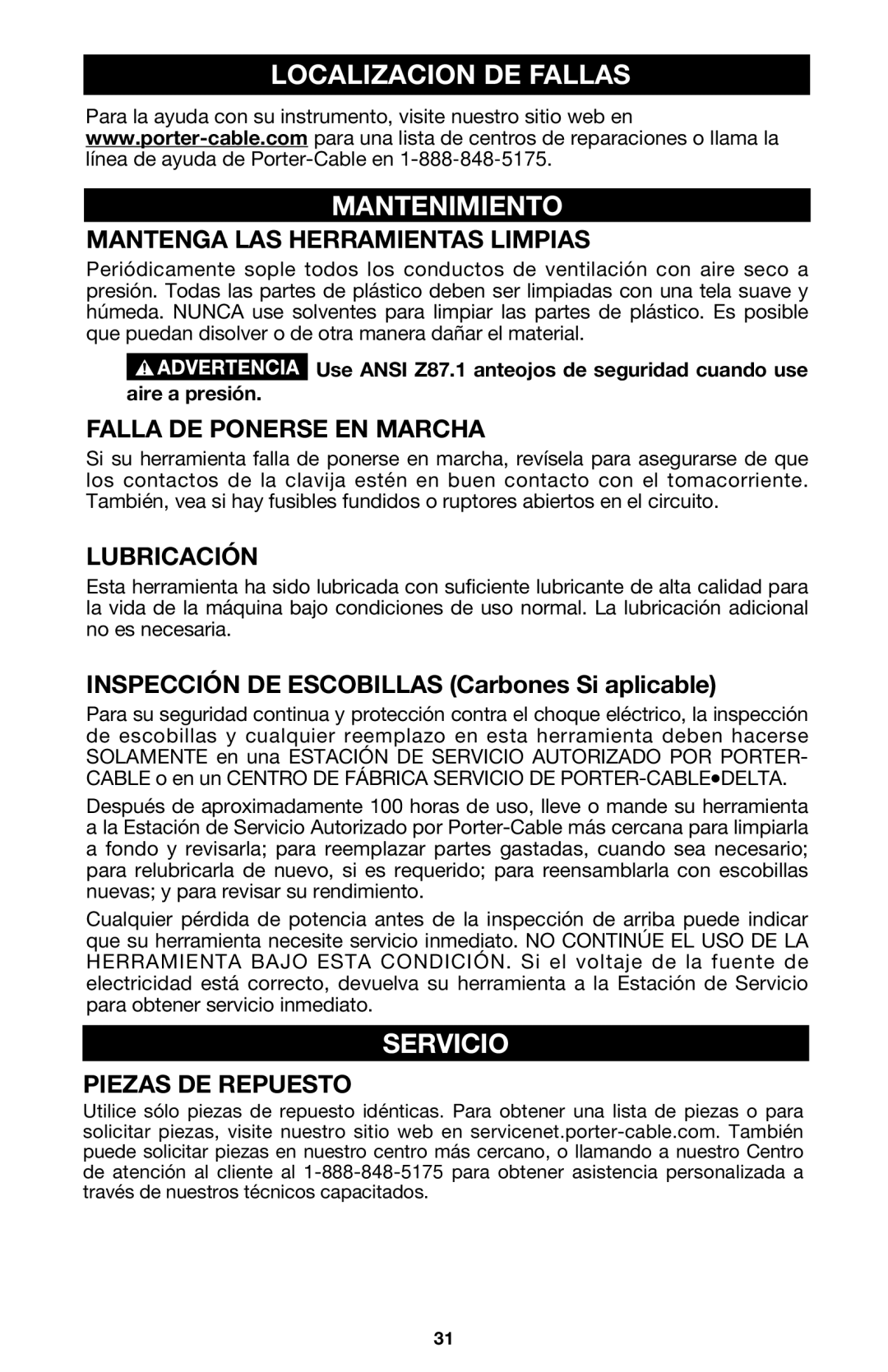 DeWalt 340 instruction manual Localizacion DE Fallas, Mantenimiento, Servicio 