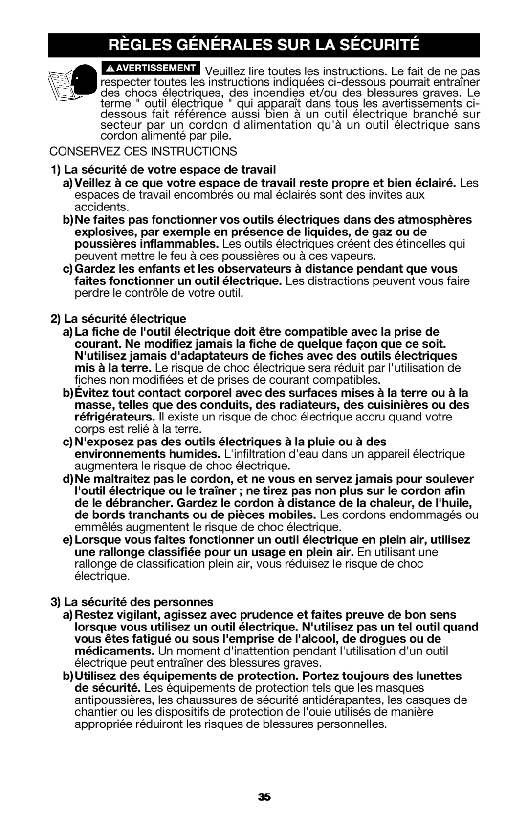 DeWalt 340 instruction manual Règles Générales SUR LA Sécurité 