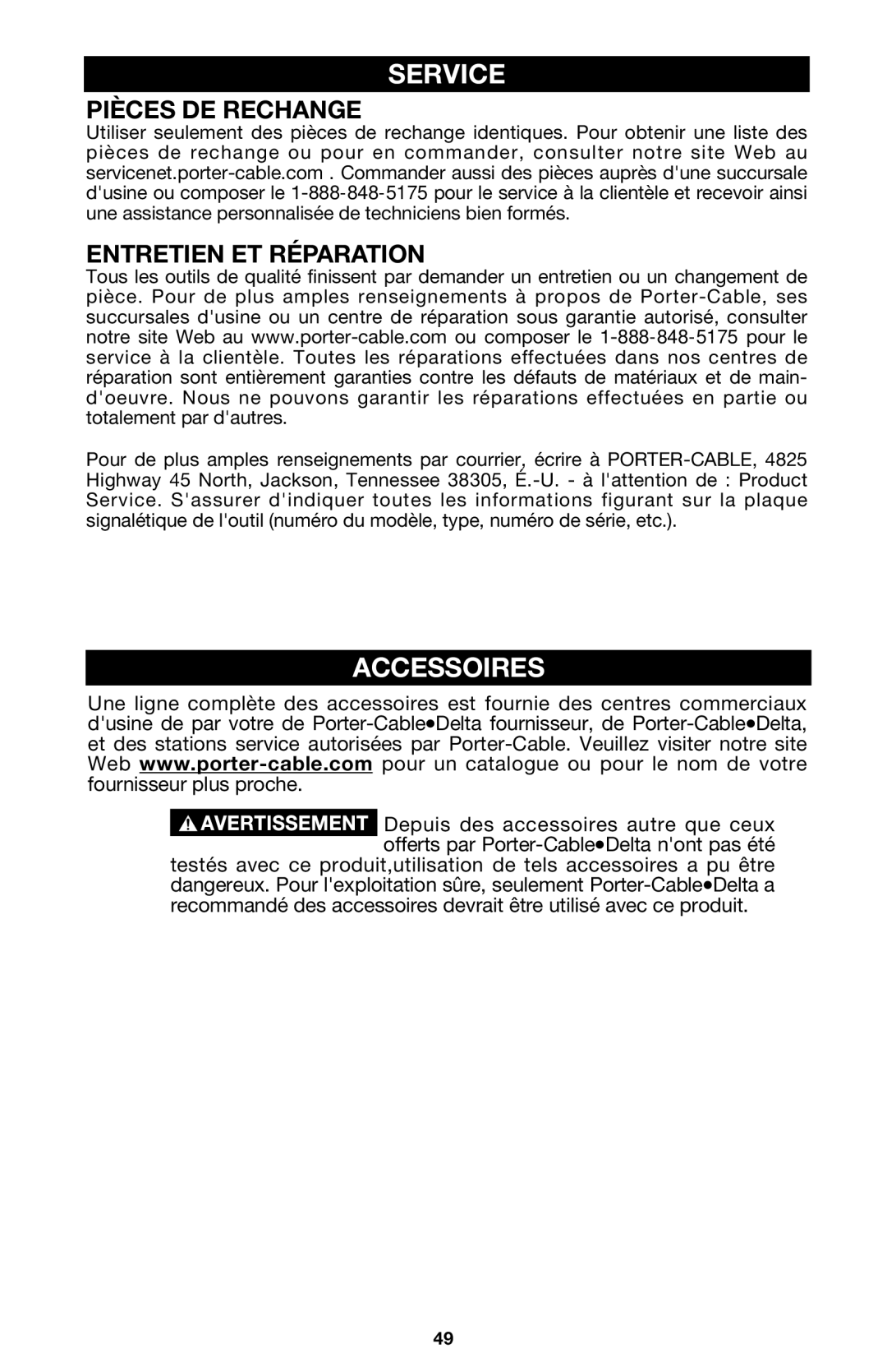 DeWalt 340 instruction manual Accessoires, Pièces DE Rechange Entretien ET Réparation 