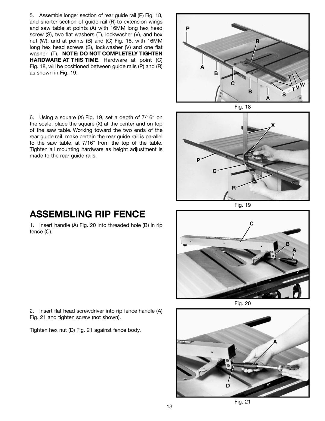 DeWalt 36-600 instruction manual Assembling RIP Fence 