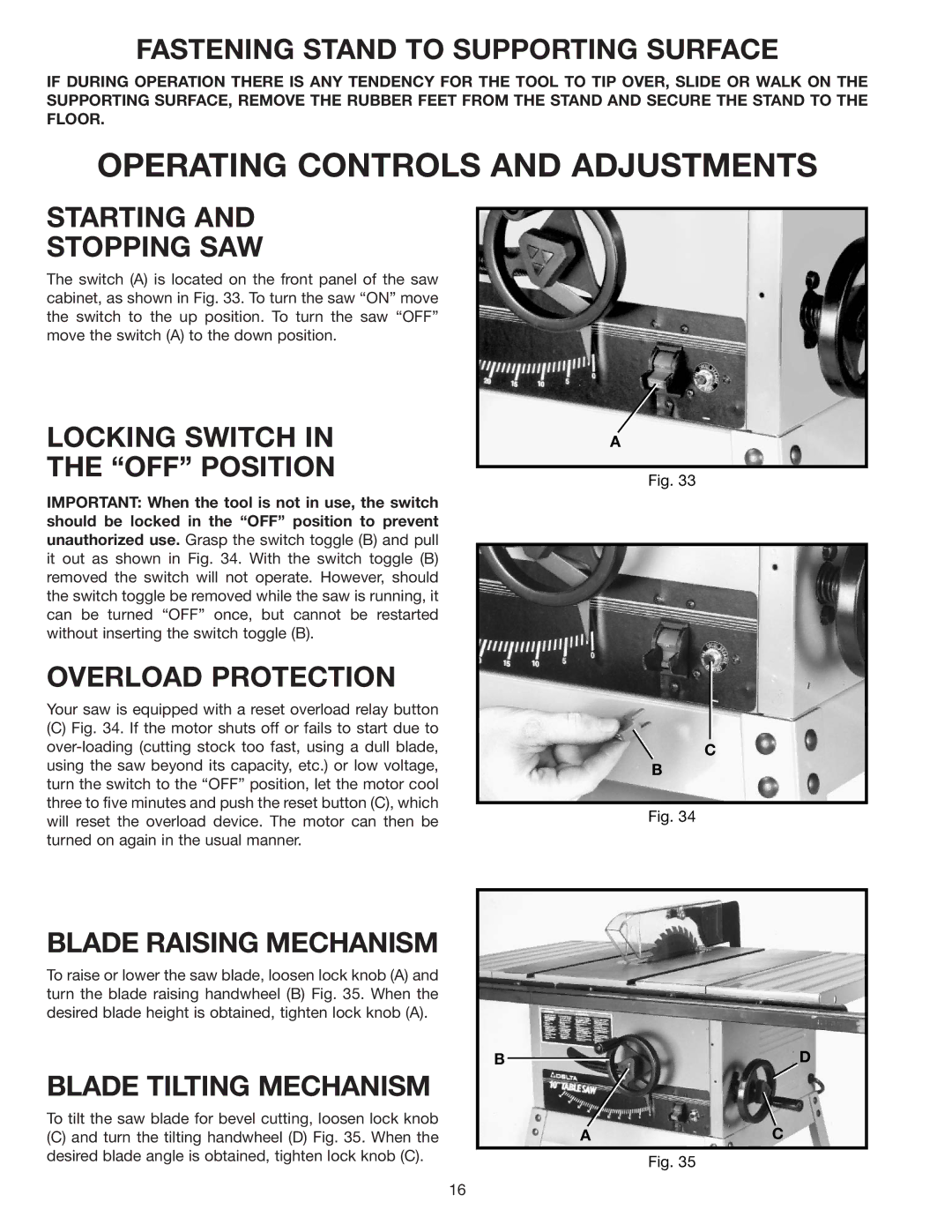 DeWalt 36-600 instruction manual Operating Controls and Adjustments 