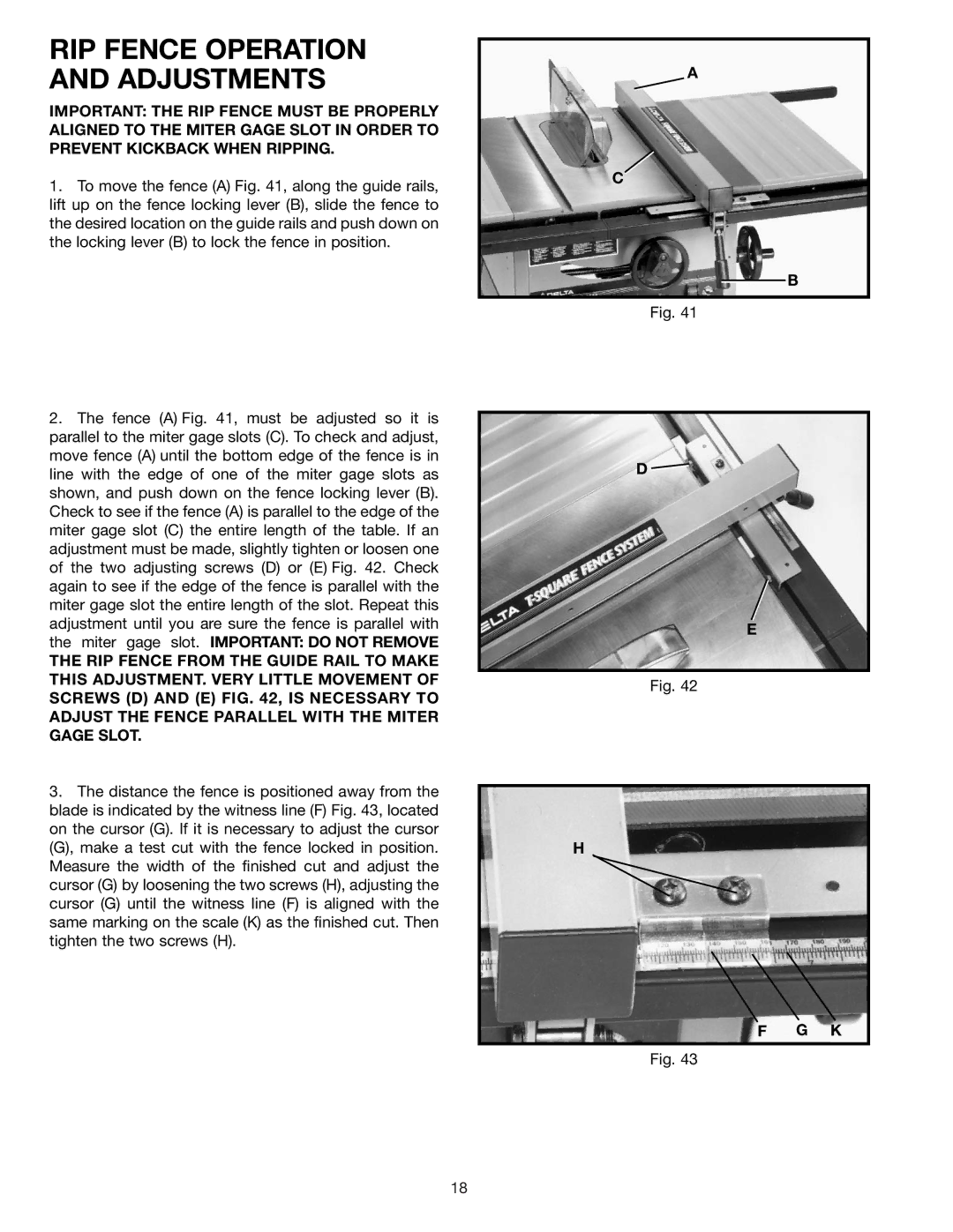 DeWalt 36-600 instruction manual RIP Fence Operation and Adjustments 