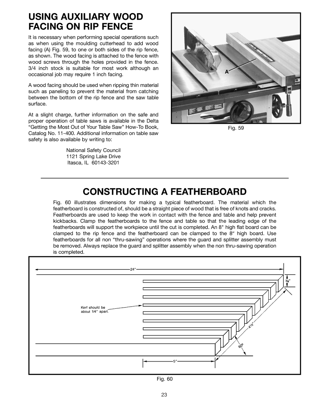 DeWalt 36-600 instruction manual Using Auxiliary Wood Facing on RIP Fence, Constructing a Featherboard 