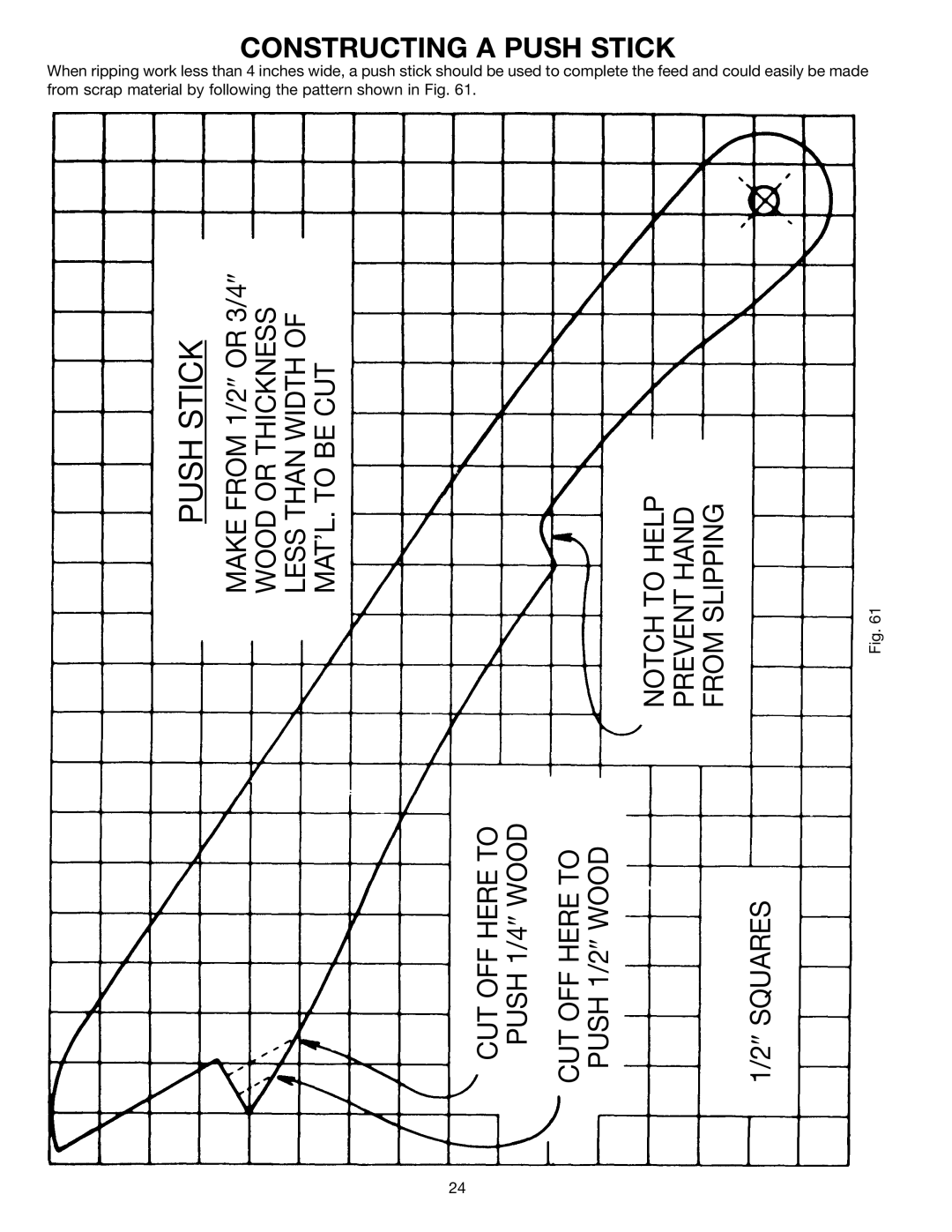 DeWalt 36-600 instruction manual Constructing a Push Stick 