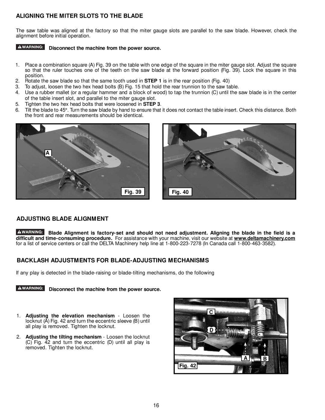 DeWalt 36-714 instruction manual Aligning the Miter Slots to the Blade 