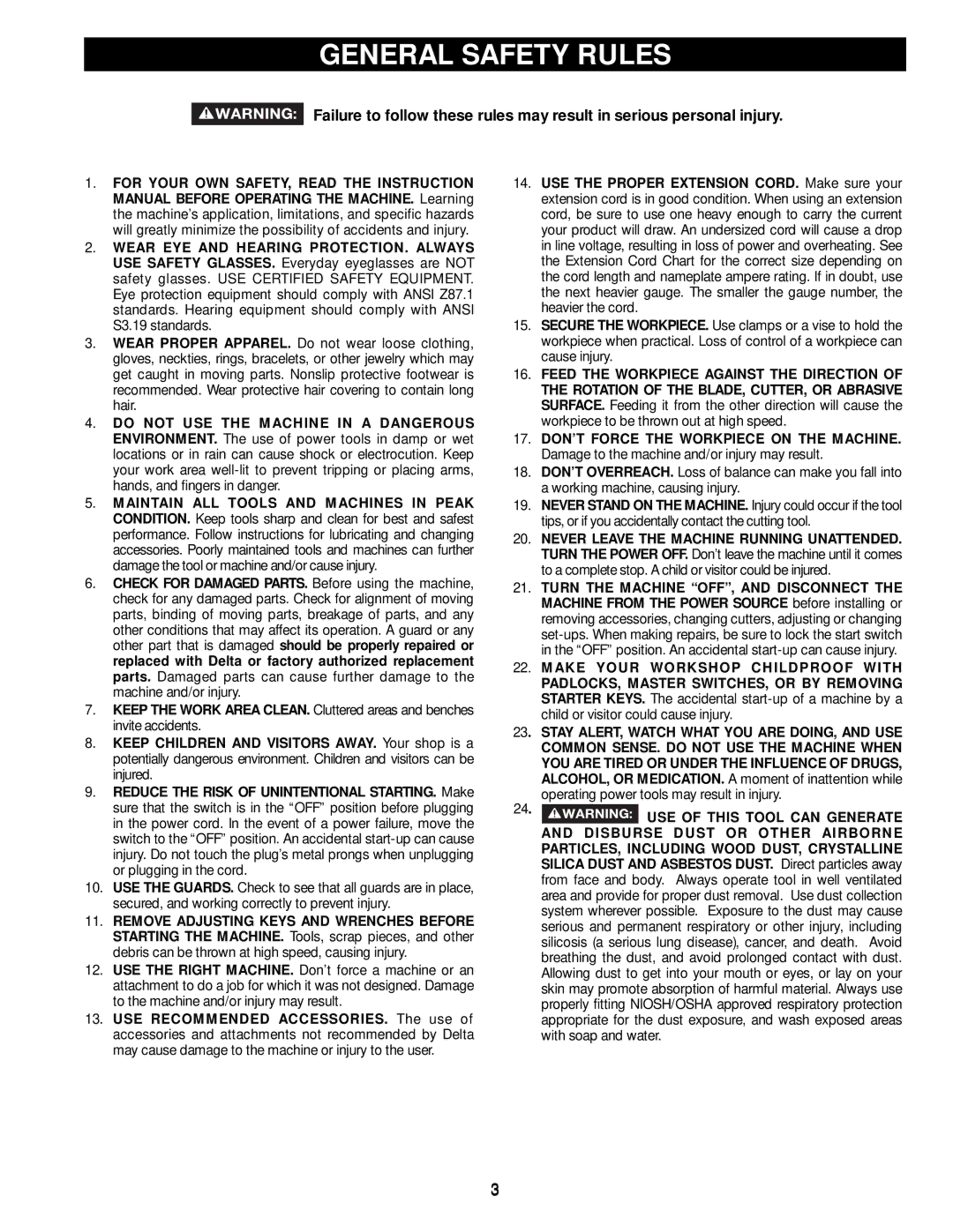 DeWalt 36-714 instruction manual General Safety Rules 