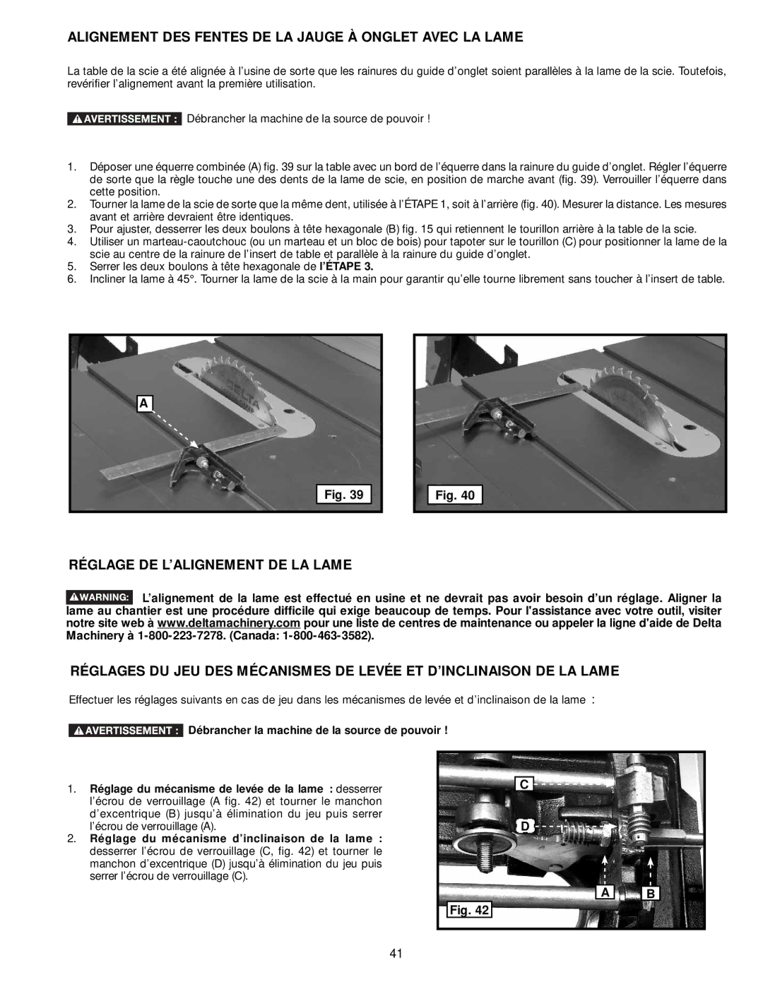 DeWalt 36-714 instruction manual Alignement DES Fentes DE LA Jauge À Onglet Avec LA Lame 