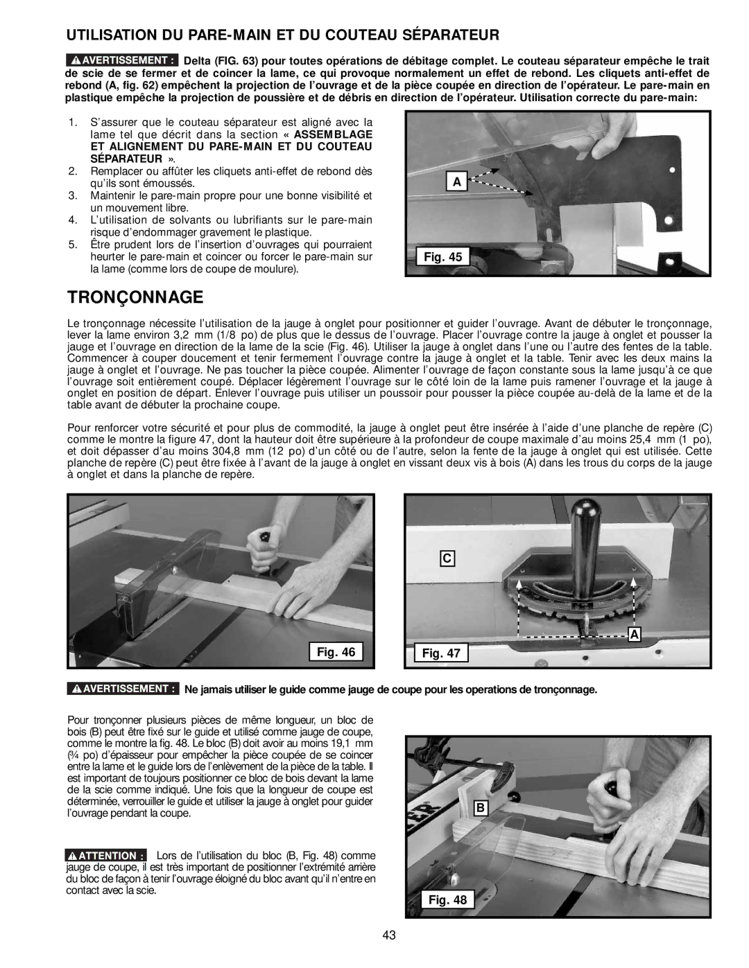 DeWalt 36-714 Utilisation DU PARE-MAIN ET DU Couteau Séparateur, ET Alignement DU PARE-MAIN ET DU Couteau Séparateur » 