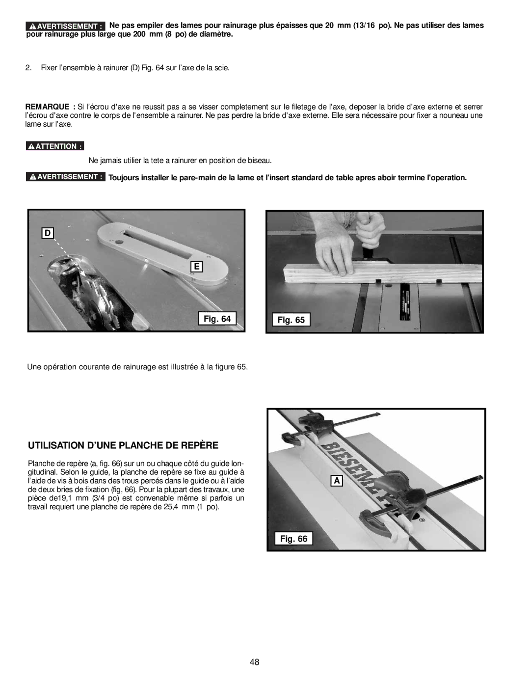 DeWalt 36-714 instruction manual Utilisation D’UNE Planche DE Repère 