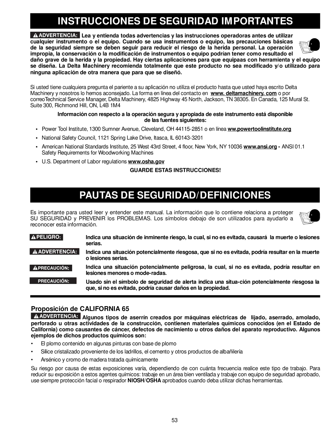 DeWalt 36-714 Instrucciones DE Seguridad Importantes, Pautas DE SEGURIDAD/DEFINICIONES, Guarde Estas Instrucciones 