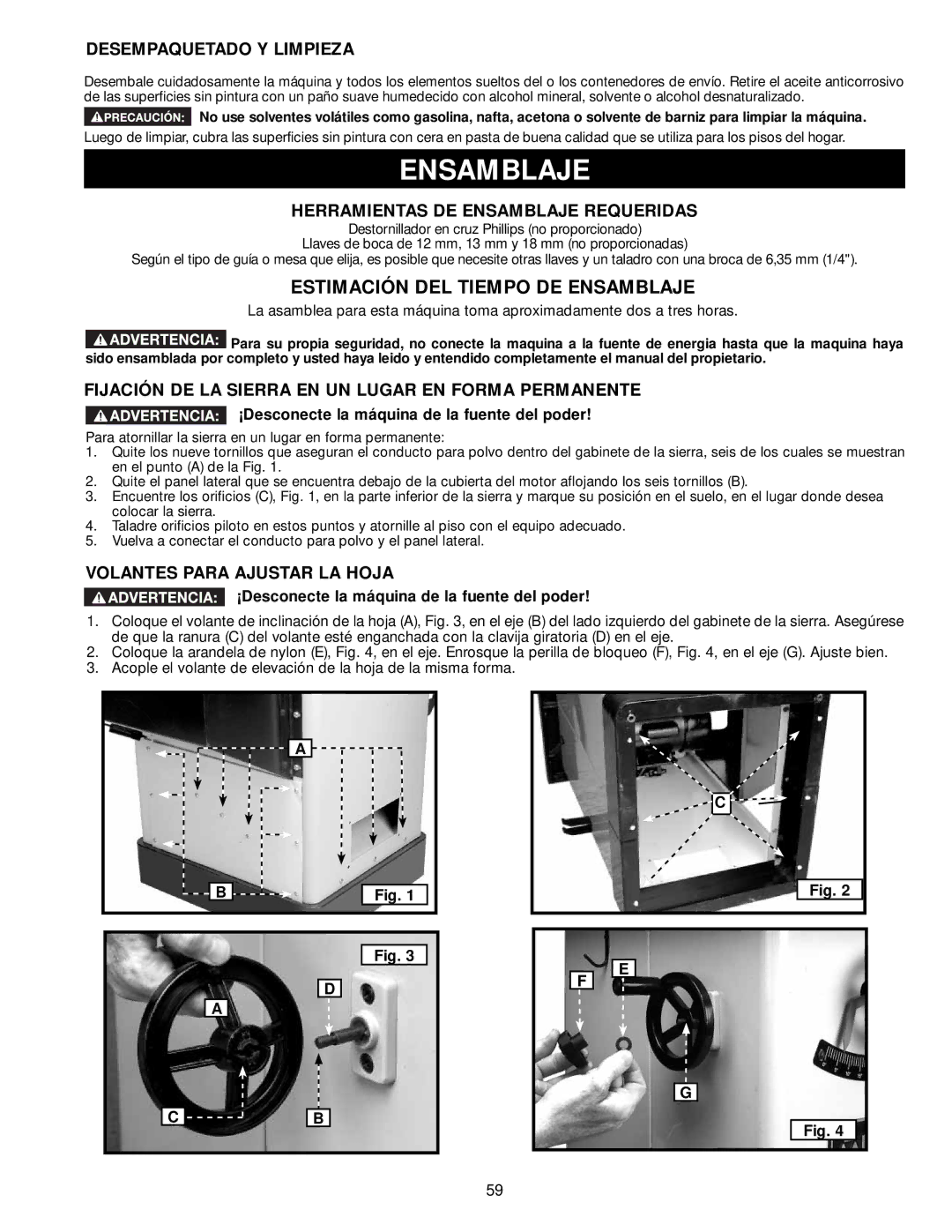 DeWalt 36-714 instruction manual Estimación DEL Tiempo DE Ensamblaje 