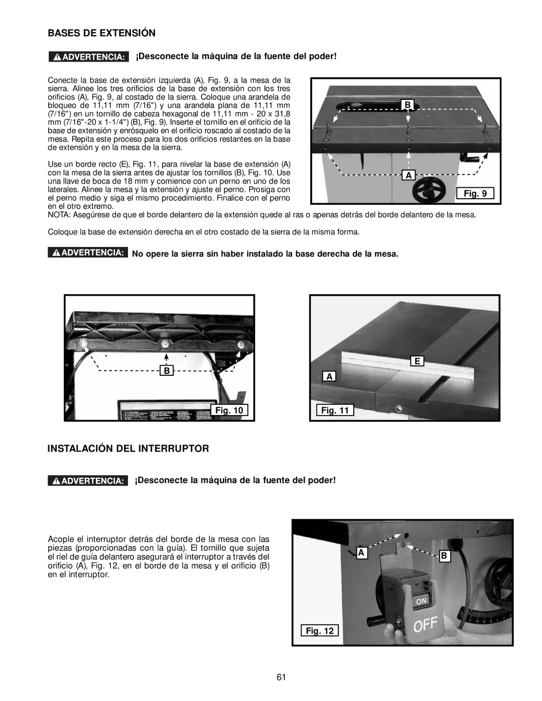 DeWalt 36-714 instruction manual Bases DE Extensión, Instalación DEL Interruptor 