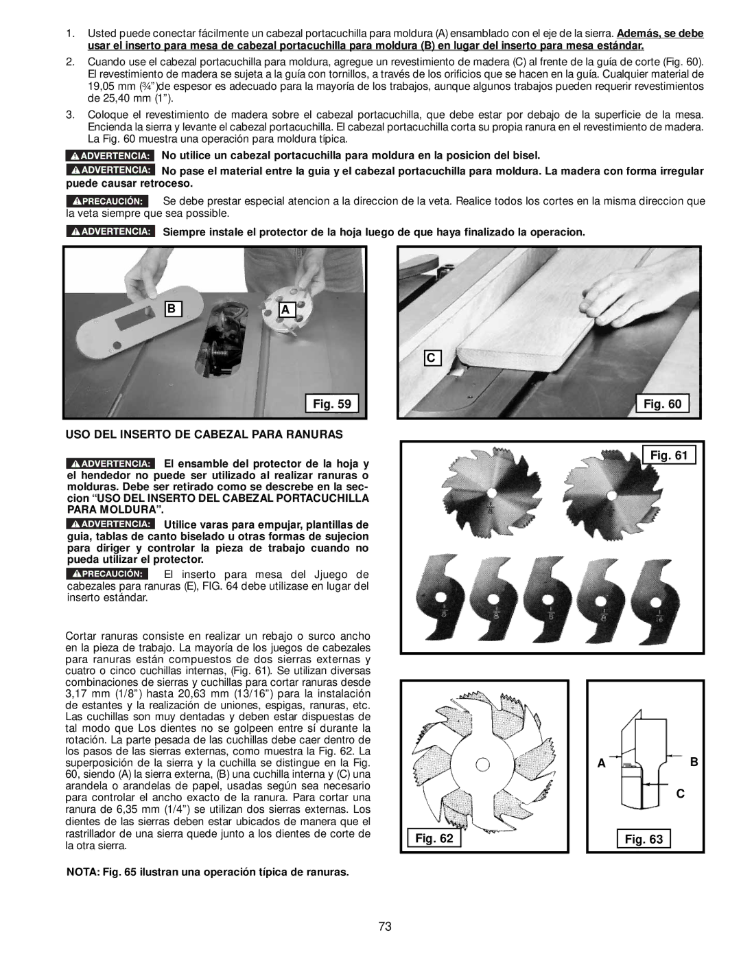 DeWalt 36-714 instruction manual USO DEL Inserto DE Cabezal Para Ranuras 