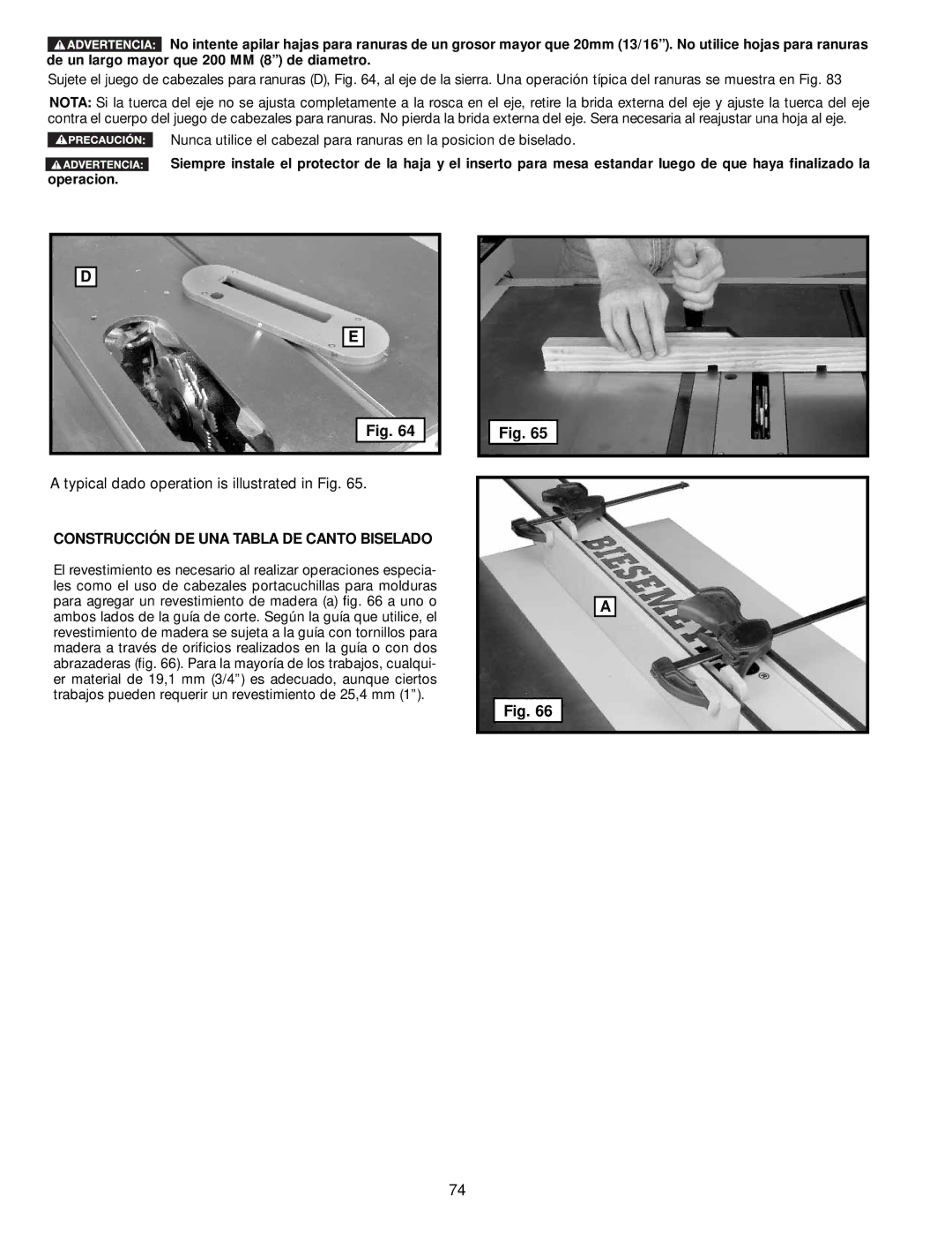 DeWalt 36-714 instruction manual Construcción DE UNA Tabla DE Canto Biselado 