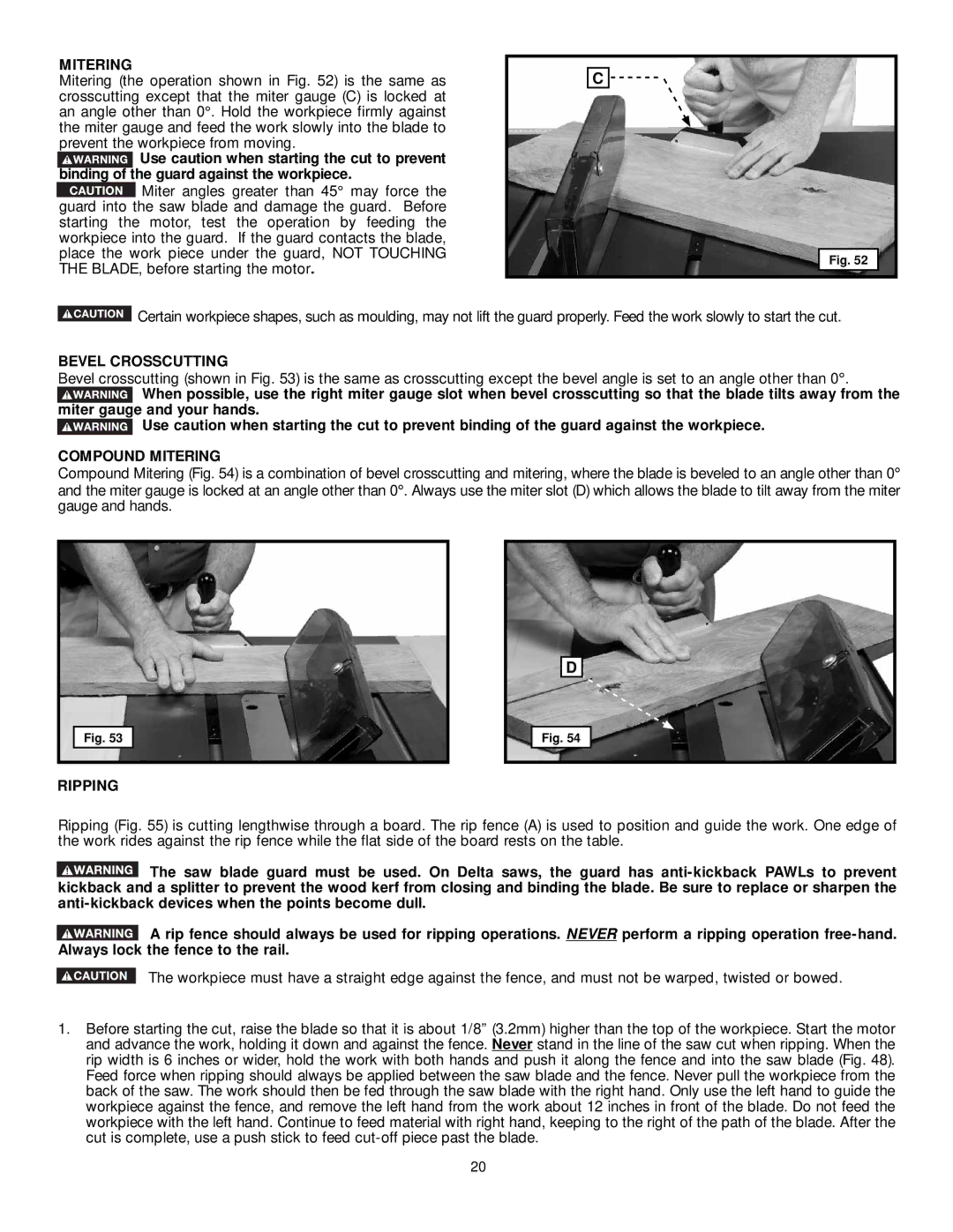 DeWalt 36-L53L, 36-L31X, 36-L51X, 36-L51L instruction manual Bevel Crosscutting, Compound Mitering, Ripping 