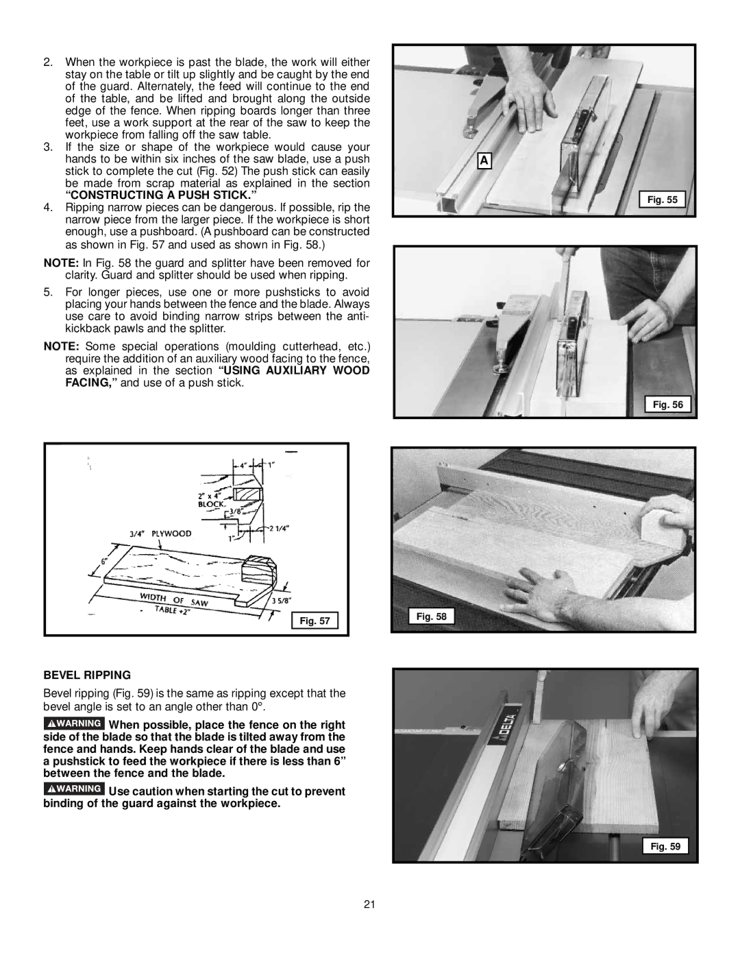 DeWalt 36-L51X, 36-L31X, 36-L53L, 36-L51L instruction manual Constructing a Push Stick, Bevel Ripping 