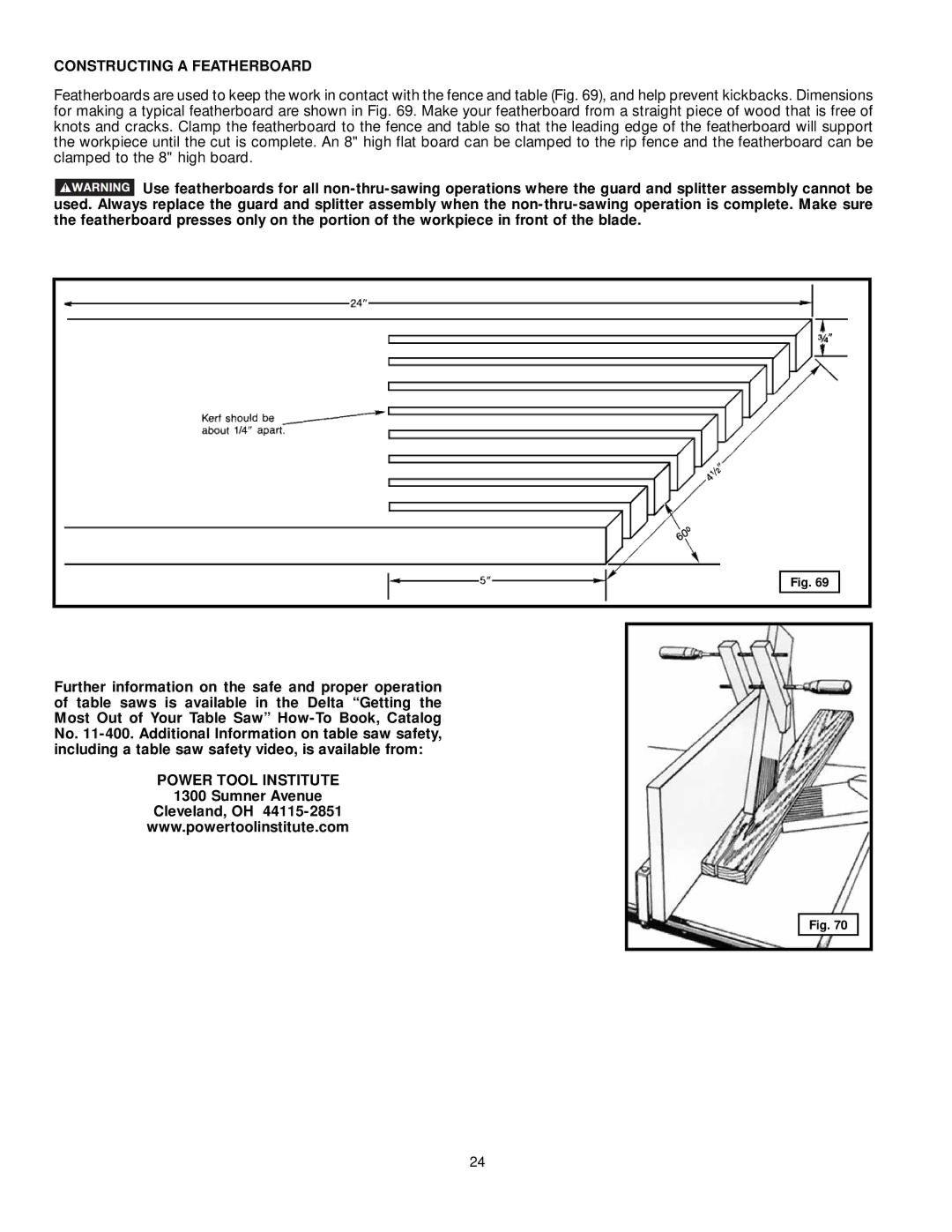 DeWalt 36-L31X, 36-L53L, 36-L51X, 36-L51L instruction manual Constructing a Featherboard, Power Tool Institute 