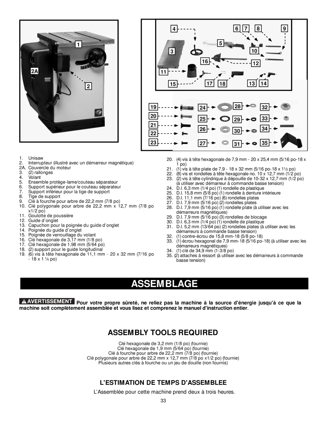 DeWalt 36-L51X, 36-L31X, 36-L53L, 36-L51L instruction manual Assemblage, Lestimation DE Temps Dassemblee 