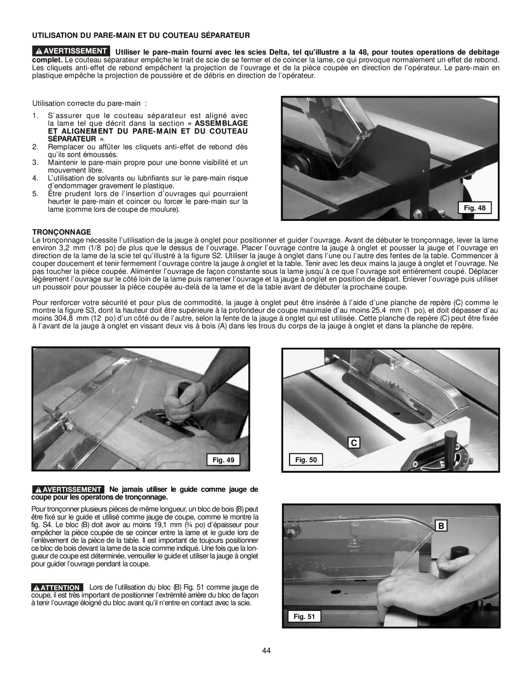 DeWalt 36-L53L Utilisation DU PARE-MAIN ET DU Couteau Séparateur, ET Alignement DU PARE-MAIN ET DU Couteau Séparateur » 