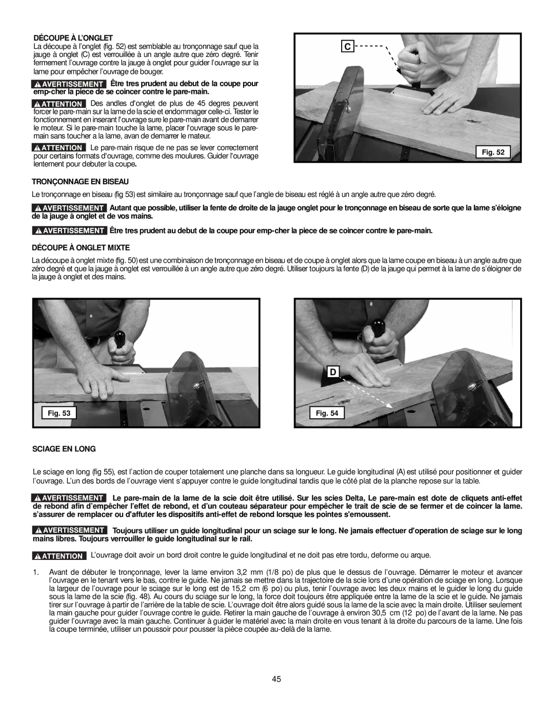 DeWalt 36-L51X, 36-L31X, 36-L53L, 36-L51L Découpe À L’ONGLET, Tronçonnage EN Biseau, Découpe À Onglet Mixte, Sciage EN Long 