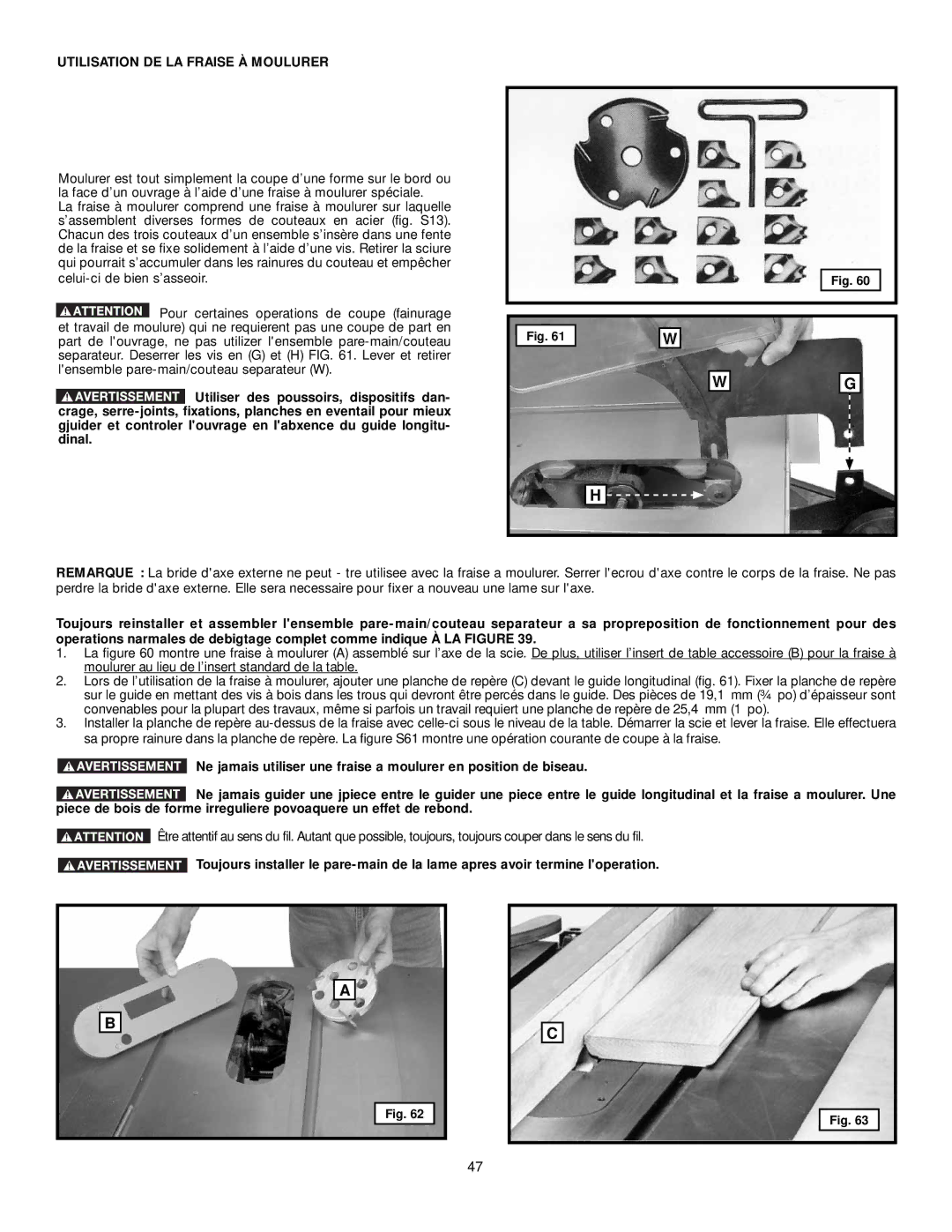 DeWalt 36-L31X, 36-L53L, 36-L51X, 36-L51L instruction manual Utilisation DE LA Fraise À Moulurer 