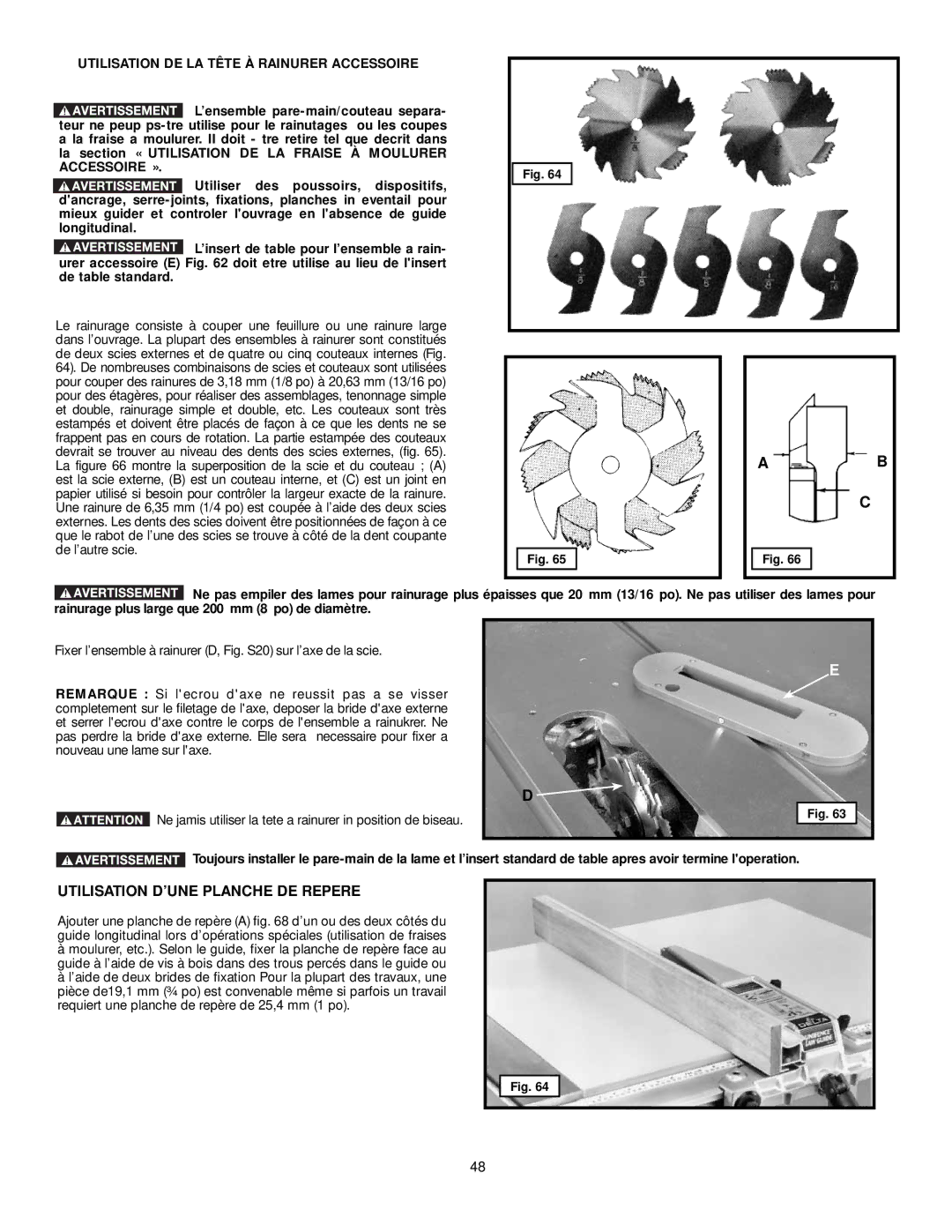 DeWalt 36-L31X, 36-L53L, 36-L51X Utilisation D’UNE Planche DE Repere, Utilisation DE LA Tête À Rainurer Accessoire 