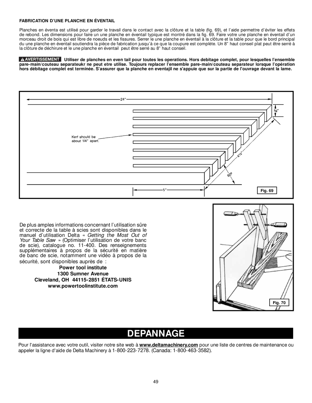 DeWalt 36-L31X, 36-L53L, 36-L51X, 36-L51L instruction manual Depannage, Fabrication D’UNE Planche EN Éventail 