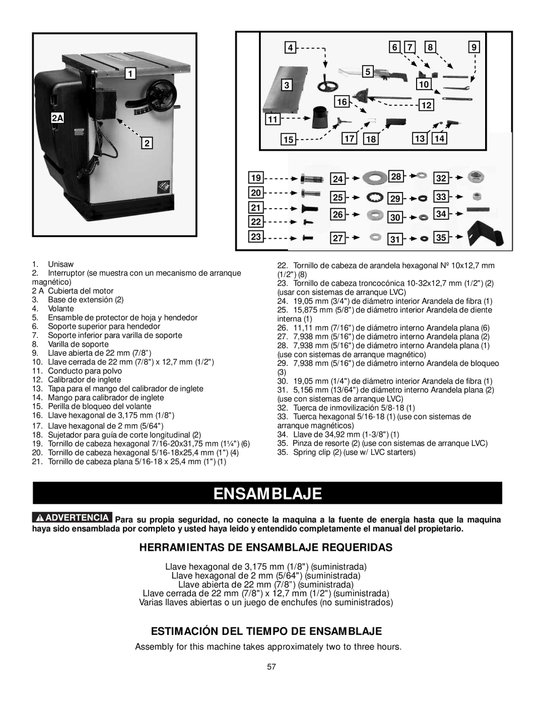 DeWalt 36-L51X, 36-L31X, 36-L53L, 36-L51L Herramientas DE Ensamblaje Requeridas, Estimación DEL Tiempo DE Ensamblaje 