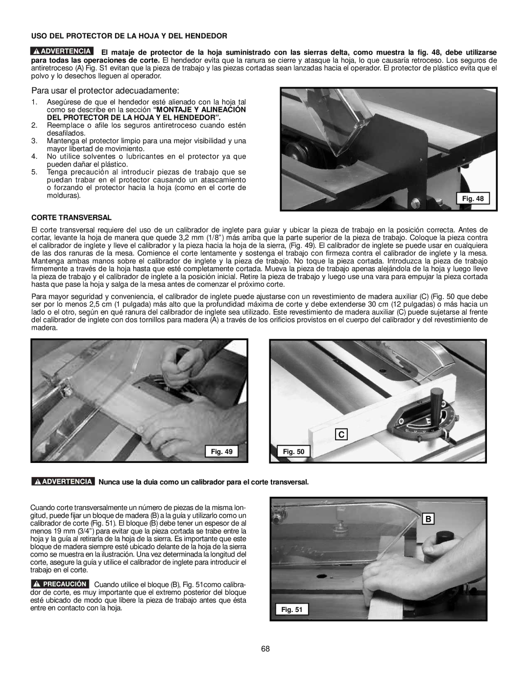 DeWalt 36-L53L USO DEL Protector DE LA Hoja Y DEL Hendedor, DEL Protector DE LA Hoja Y EL Hendedor, Corte Transversal 