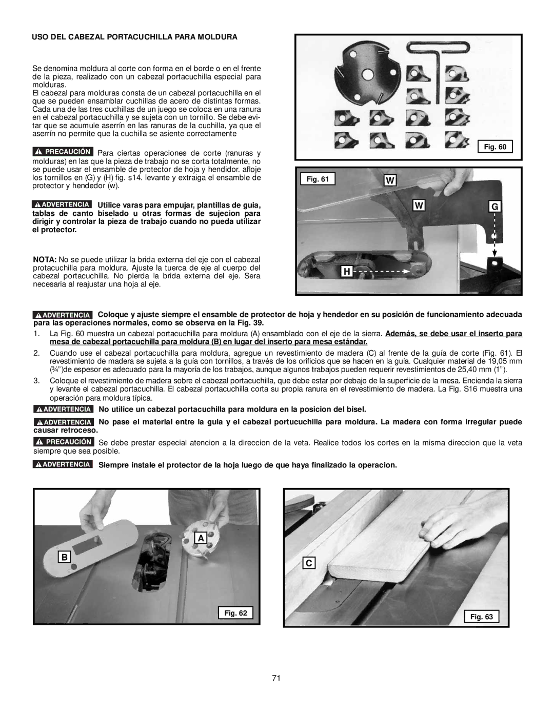 DeWalt 36-L31X, 36-L53L, 36-L51X, 36-L51L instruction manual USO DEL Cabezal Portacuchilla Para Moldura 