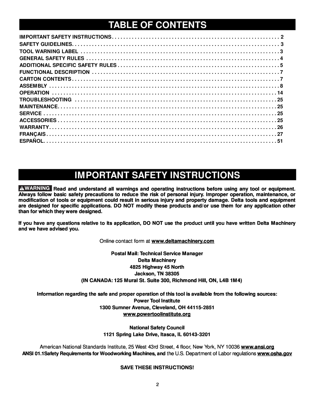 DeWalt 36-L53L, 36-L31X, 36-L51X, 36-L51L Table Of Contents, Important Safety Instructions, Save These Instructions 
