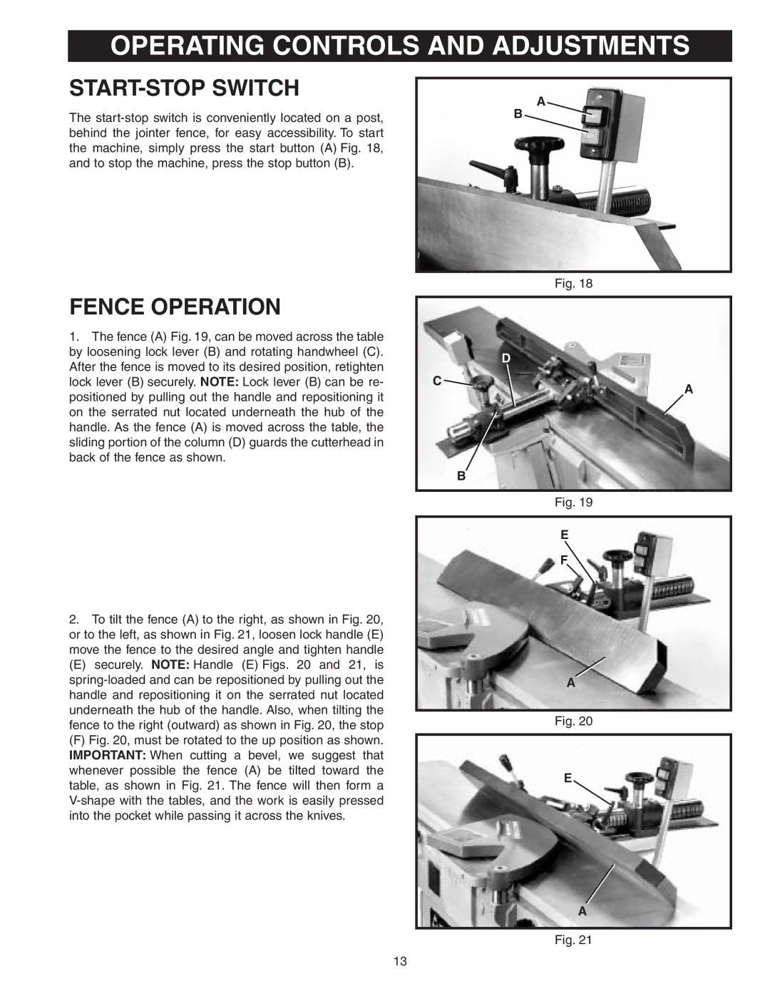 DeWalt 37-360 instruction manual START-STOP Switch, Fence Operation 