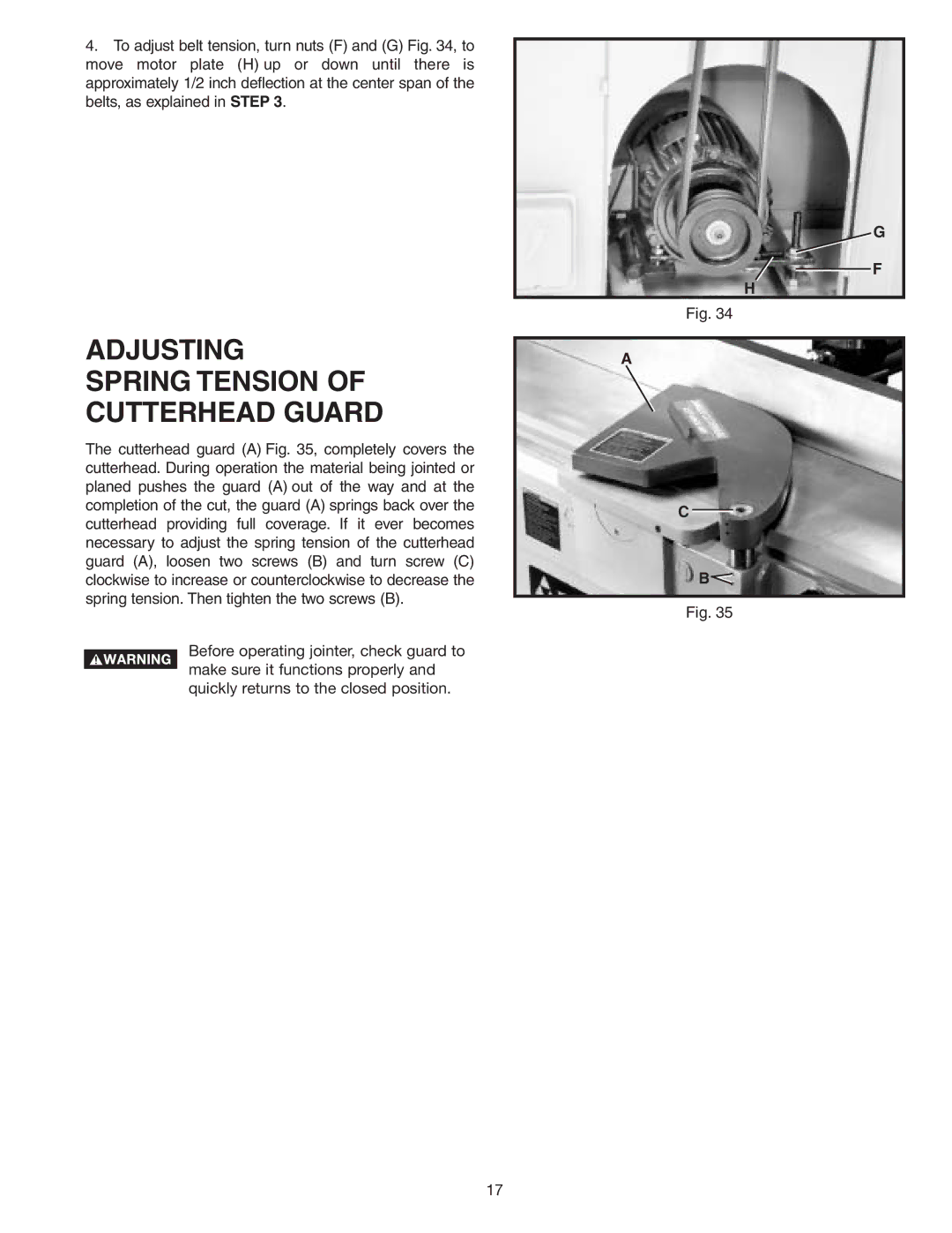 DeWalt 37-360 instruction manual Adjusting Spring Tension of Cutterhead Guard 