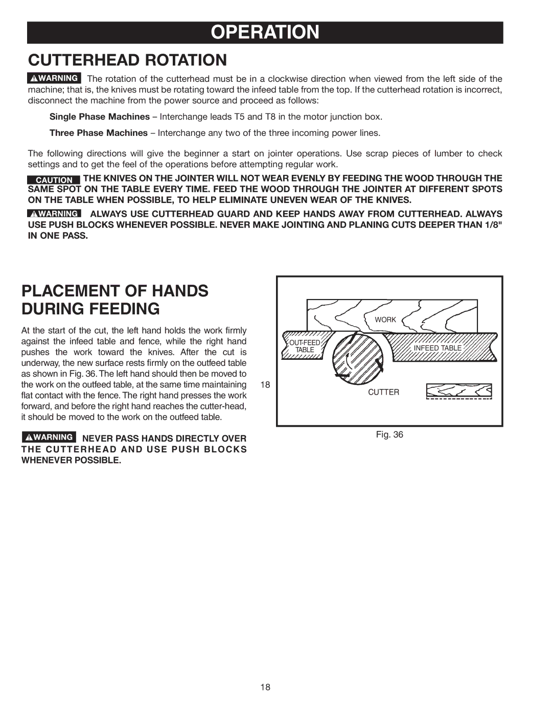 DeWalt 37-360 instruction manual Operation, Placement of Hands During Feeding 