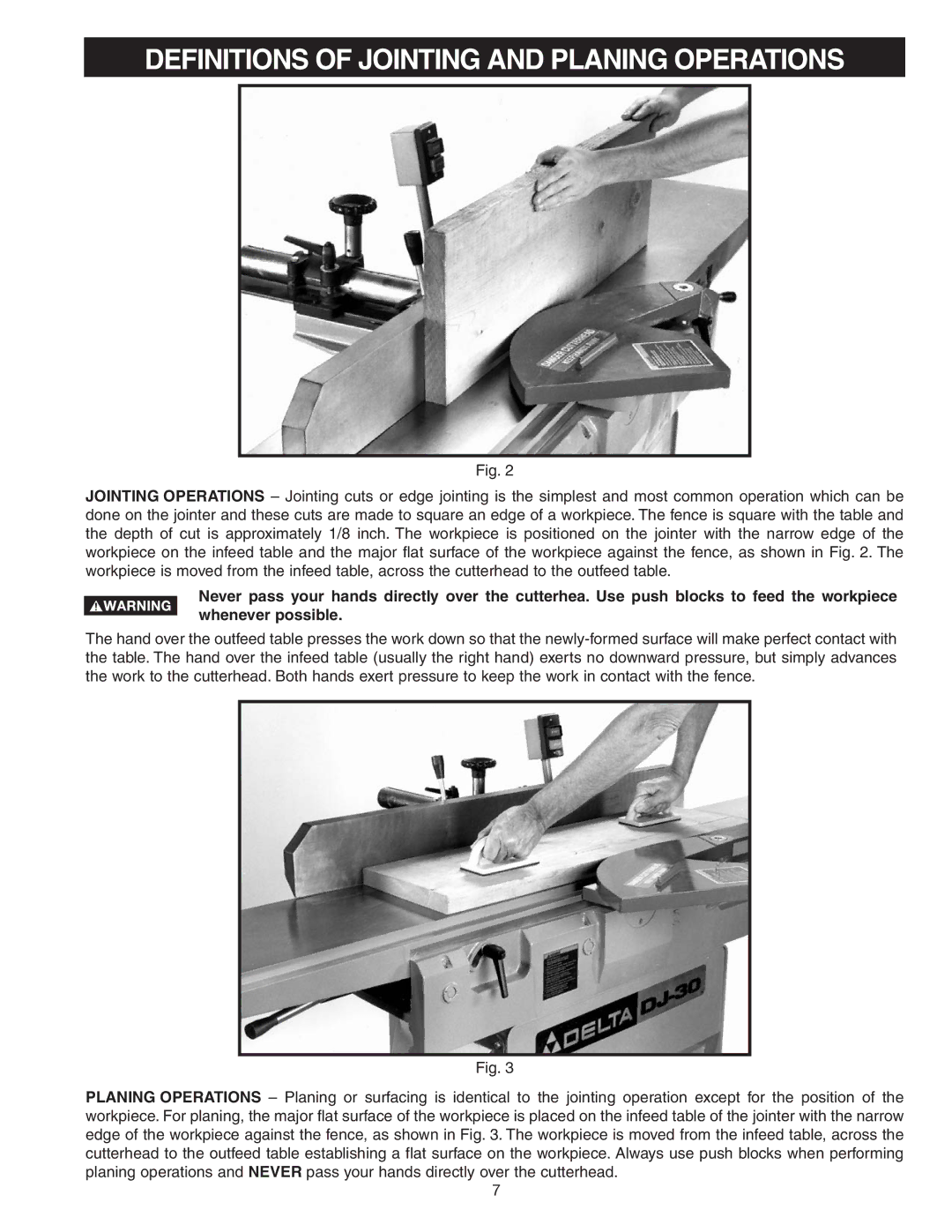 DeWalt 37-360 instruction manual Definitions of Jointing and Planing Operations 