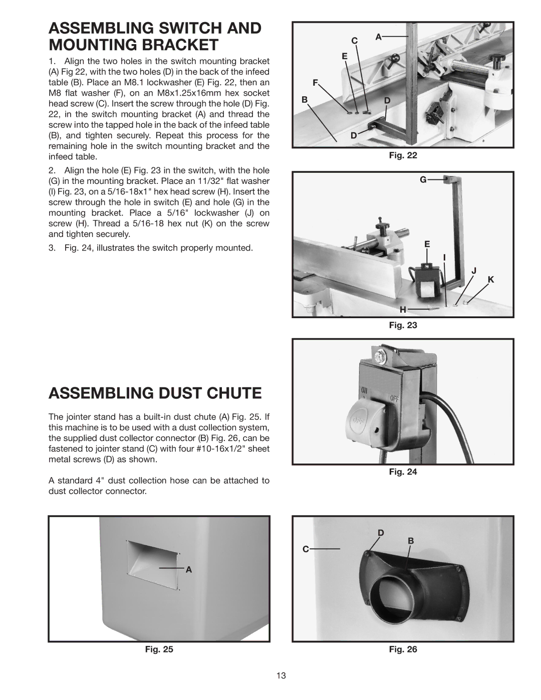 DeWalt 37-380 instruction manual Assembling Switch and Mounting Bracket, Assembling Dust Chute 