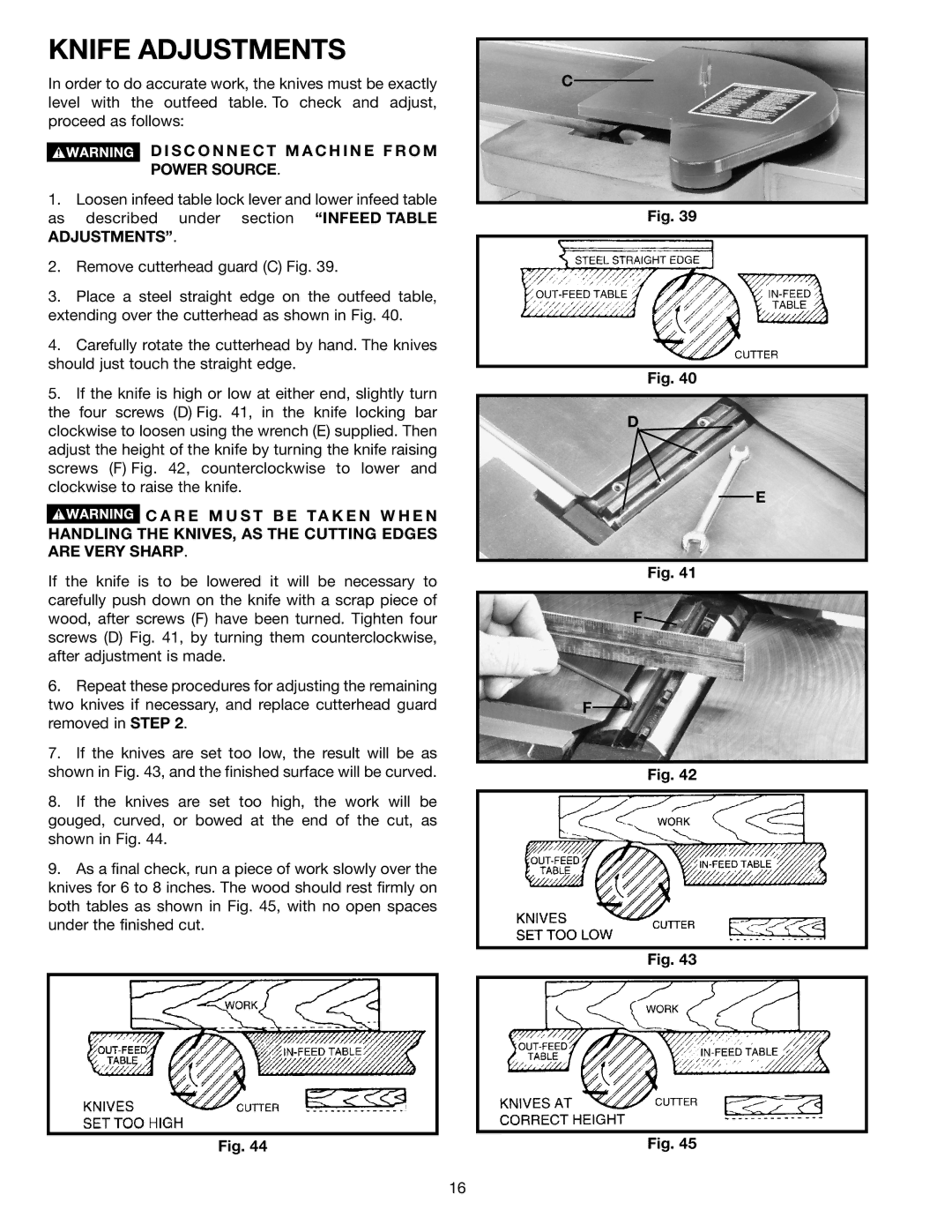 DeWalt 37-380 instruction manual Knife Adjustments 