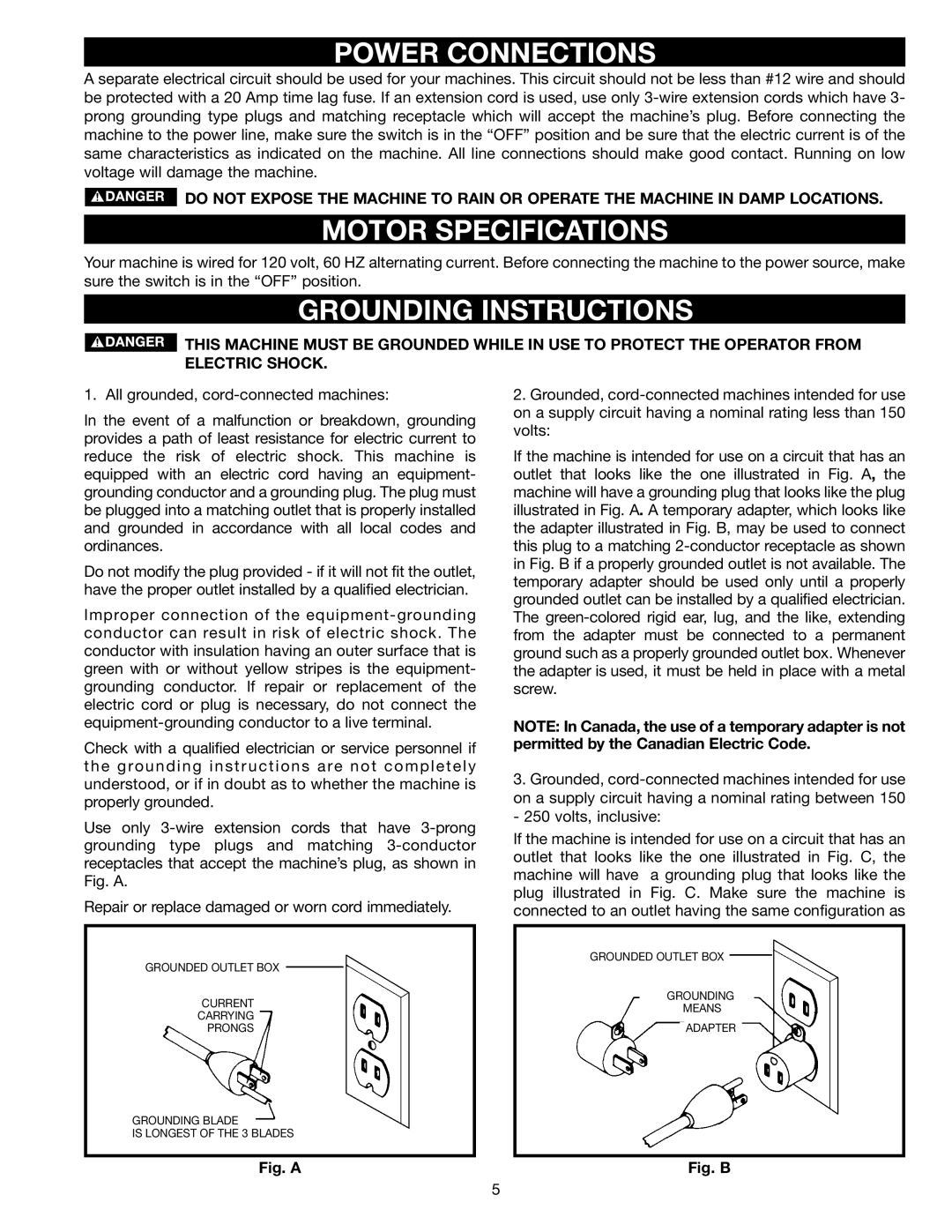 DeWalt 37-380 instruction manual Power Connections 